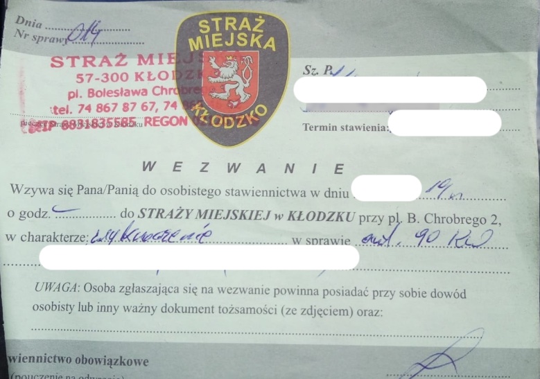 Wezwanie straży miejskiej