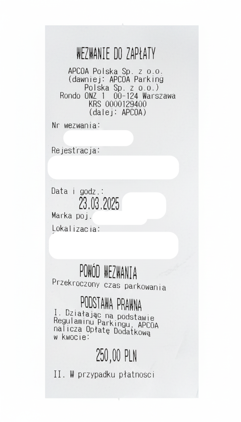 APCOA · Przekroczony czas postoju